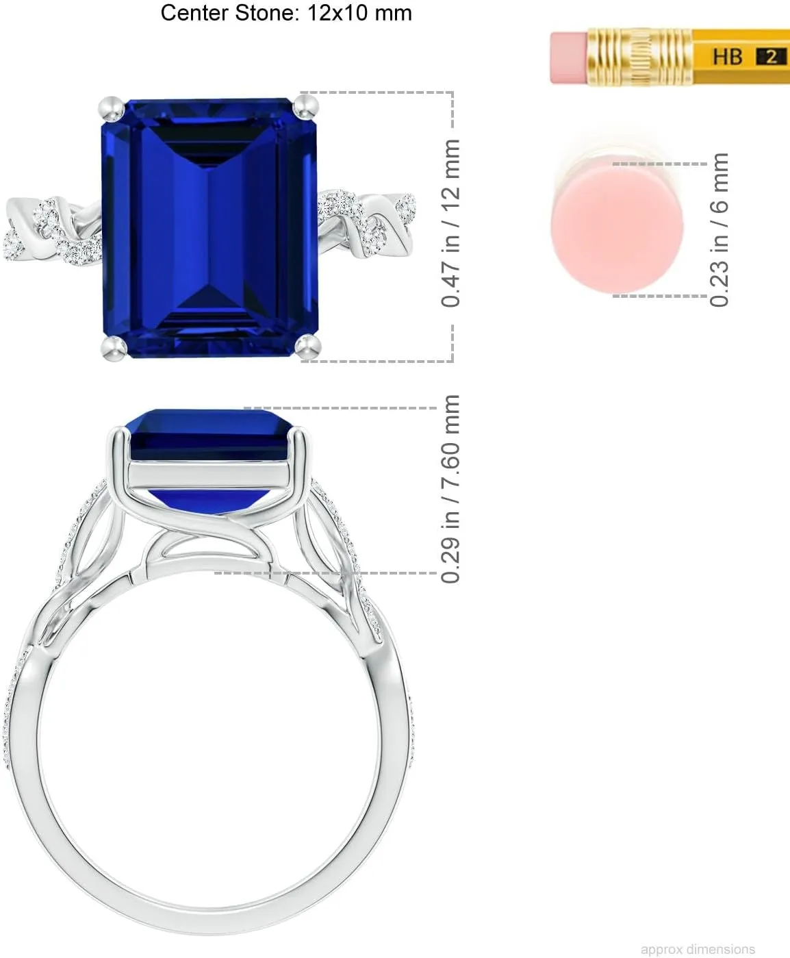 Angara Lab Grown Emerald-Cut Solitaire Sapphire Infinity Twist Ring in 14K Solid Gold/Platinum | Birthday, Engagement, Anniversary, Wedding Jewelry Gift for Women