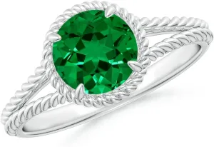 Angara Lab Grown Emerald Twist Rope Split Shank Ring in 14K Solid Gold/Platinum | Birthday, Engagement, Anniversary, Wedding Jewelry Gift for Women