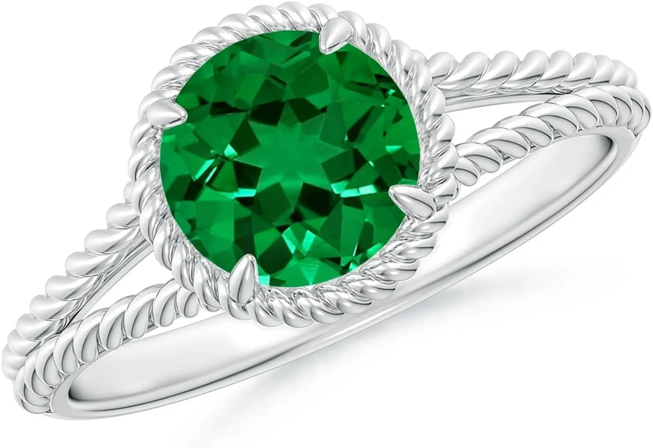 Angara Lab Grown Emerald Twist Rope Split Shank Ring in 14K Solid Gold/Platinum | Birthday, Engagement, Anniversary, Wedding Jewelry Gift for Women