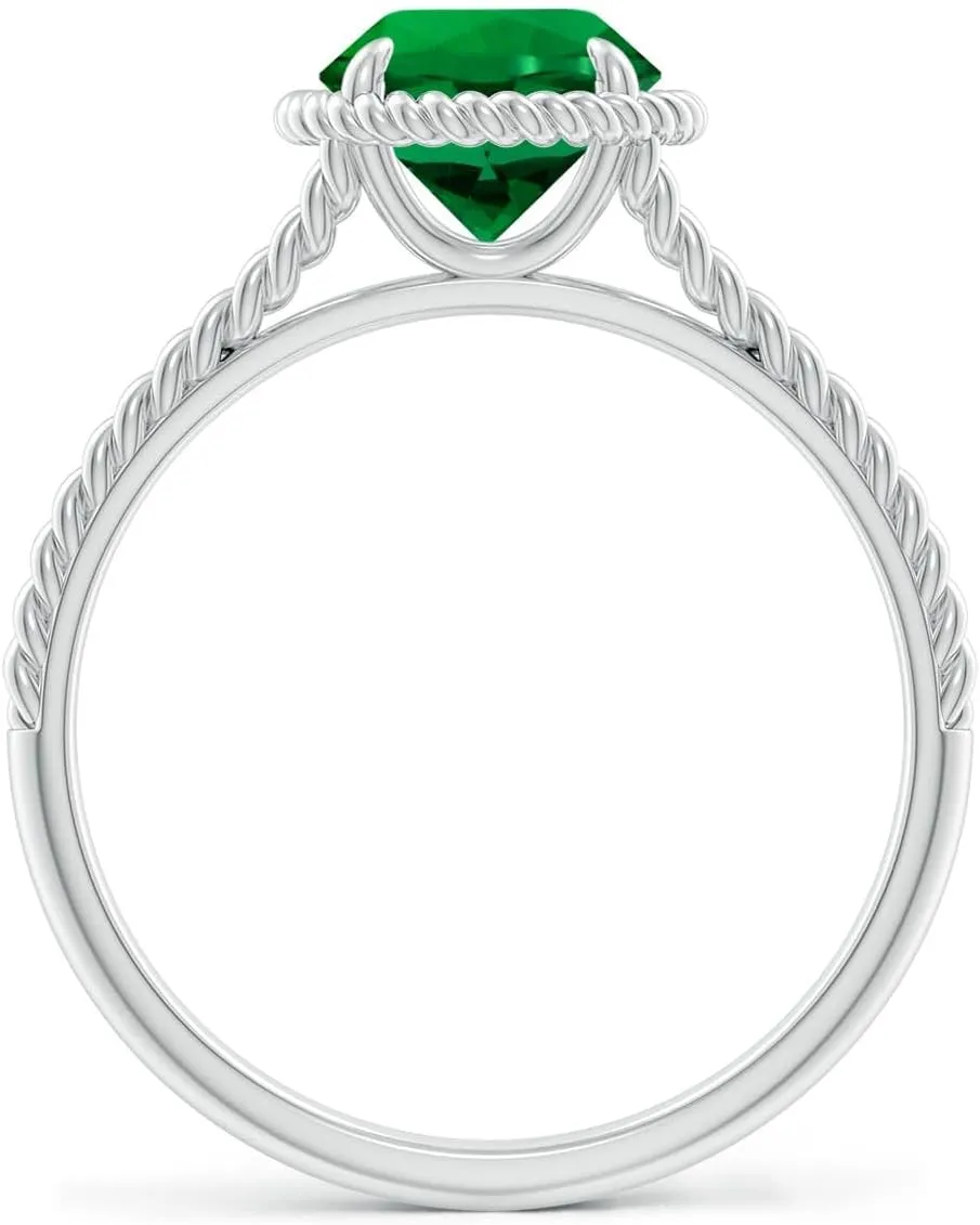 Angara Lab Grown Emerald Twist Rope Split Shank Ring in 14K Solid Gold/Platinum | Birthday, Engagement, Anniversary, Wedding Jewelry Gift for Women