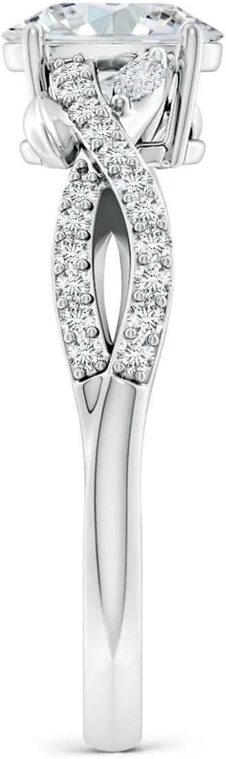 Angara Lab Grown Nature-Inspired Oval and Marquise Diamond Side Stone Engagement Ring in Silver / 14K Solid Gold/Platinum | April Birthstone, Birthday, Anniversary, Wedding Jewelry Gift for Women