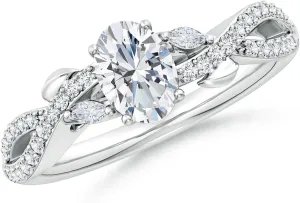 Angara Lab Grown Nature-Inspired Oval and Marquise Diamond Side Stone Engagement Ring in Silver / 14K Solid Gold/Platinum | April Birthstone, Birthday, Anniversary, Wedding Jewelry Gift for Women