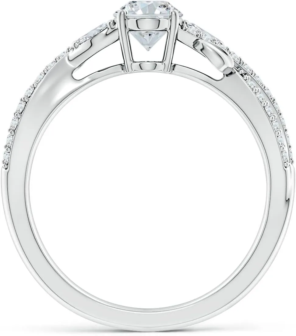 Angara Lab Grown Nature-Inspired Oval and Marquise Diamond Side Stone Engagement Ring in Silver / 14K Solid Gold/Platinum | April Birthstone, Birthday, Anniversary, Wedding Jewelry Gift for Women