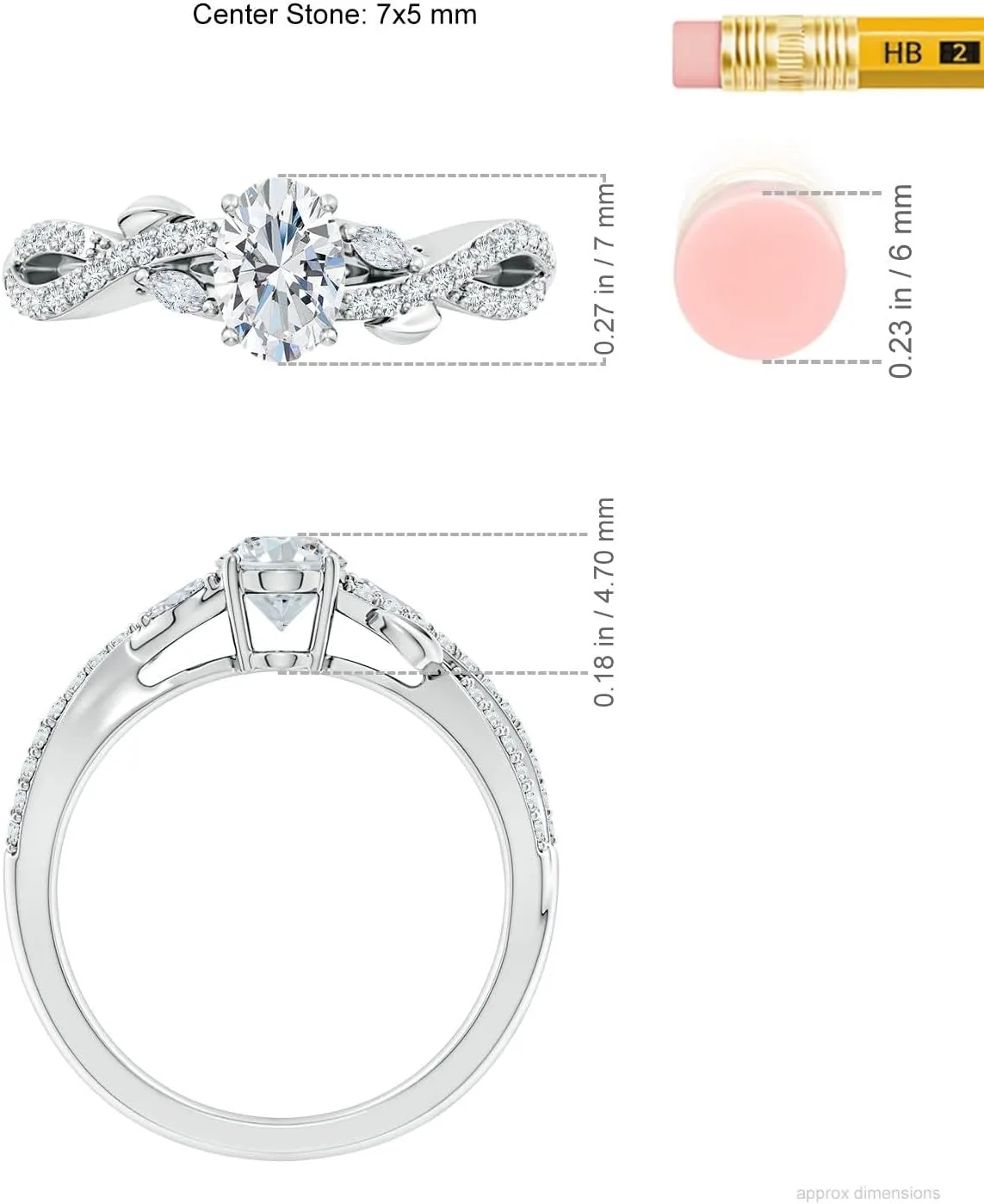 Angara Lab Grown Nature-Inspired Oval and Marquise Diamond Side Stone Engagement Ring in Silver / 14K Solid Gold/Platinum | April Birthstone, Birthday, Anniversary, Wedding Jewelry Gift for Women