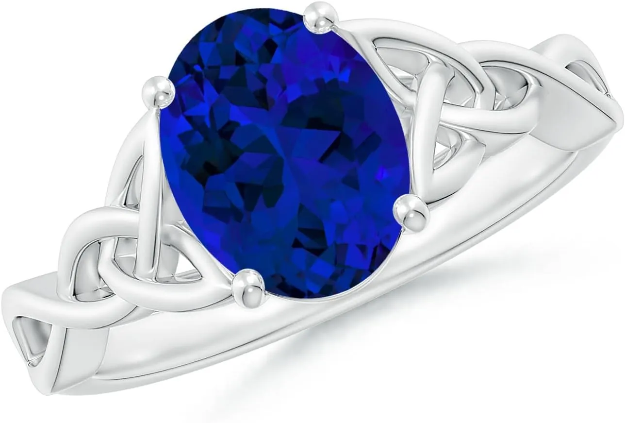 Angara Lab Grown Oval Blue Sapphire Celtic Knot Engagement Ring in 14K Solid Gold/Platinum | Birthday, Anniversary, Wedding Jewelry Gift for Women