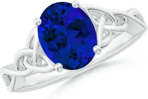 Angara Lab Grown Oval Blue Sapphire Celtic Knot Engagement Ring in 14K Solid Gold/Platinum | Birthday, Anniversary, Wedding Jewelry Gift for Women