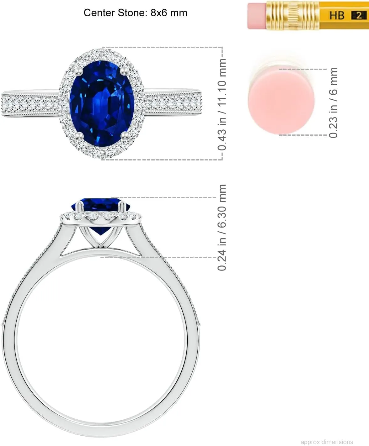 Angara Lab Grown Oval Blue Sapphire Reverse Tapered Shank Halo Engagement Ring in 14K Solid Gold/Platinum | September Birthstone, Birthday, Anniversary, Wedding Jewelry Gift for Women