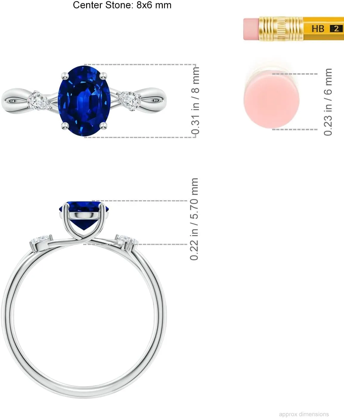 Angara Lab Grown Oval Blue Sapphire Side Stone Engagement Ring in 14K Solid Gold/Platinum | September Birthstone, Birthday, Anniversary, Wedding Jewelry Gift for Women