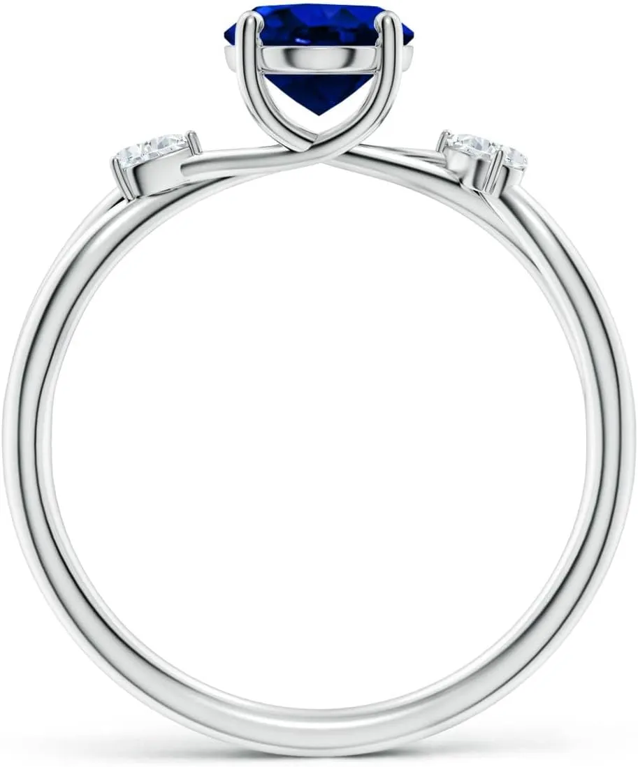 Angara Lab Grown Oval Blue Sapphire Side Stone Engagement Ring in 14K Solid Gold/Platinum | September Birthstone, Birthday, Anniversary, Wedding Jewelry Gift for Women