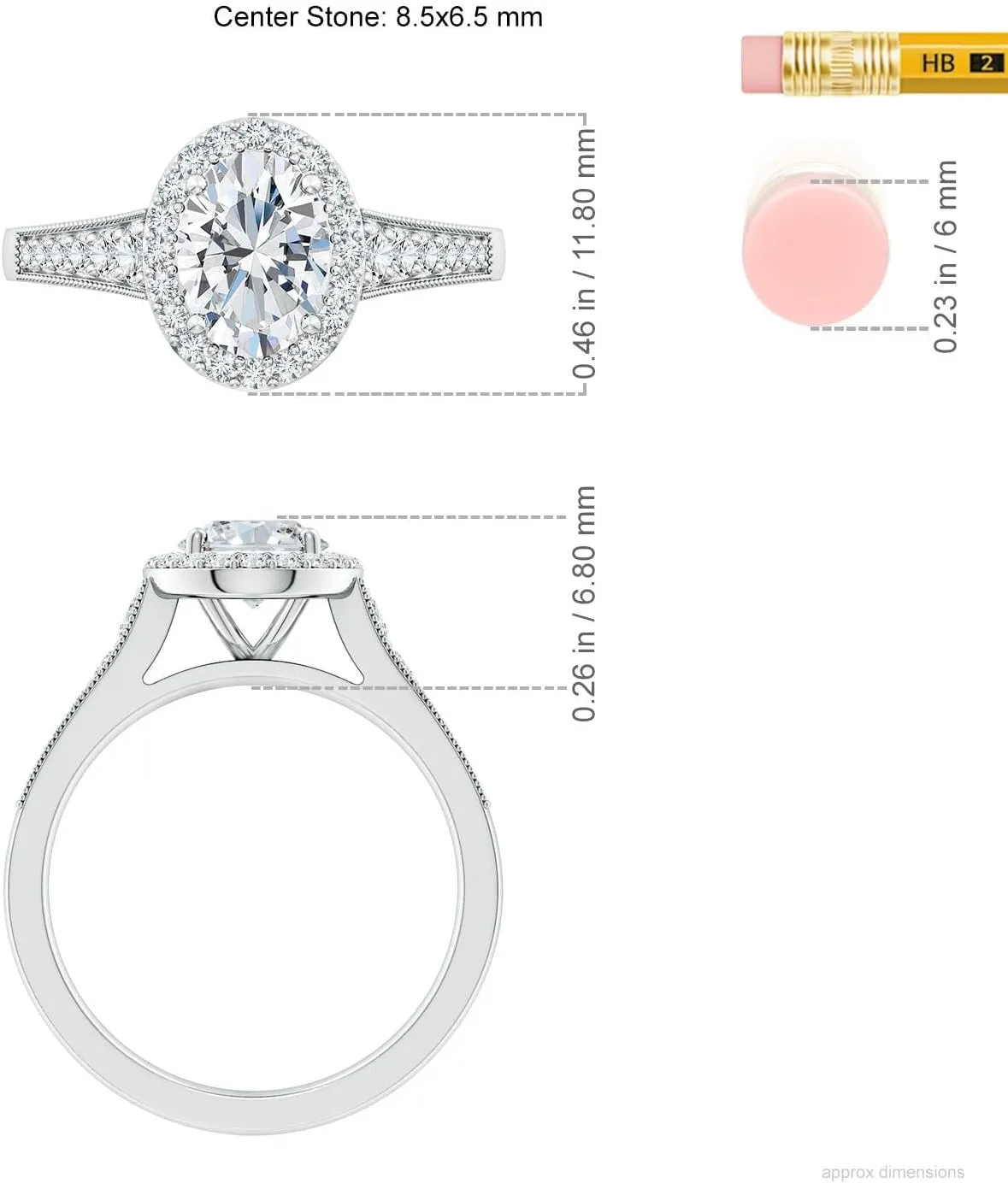 Angara Lab Grown Oval Diamond Halo Engagement Ring with Milgrain in Silver / 14K Solid Gold/Platinum | April Birthstone, Birthday, Anniversary, Wedding Jewelry Gift for Women