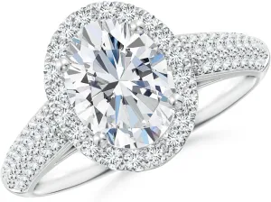 Angara Lab Grown Oval Diamond Halo Engagement Ring with Pave-Set Accents in Silver / 14K Solid Gold/Platinum | April Birthstone, Birthday, Anniversary, Wedding Jewelry Gift for Women