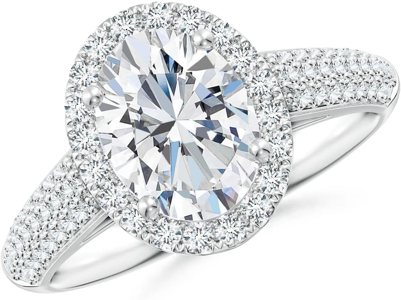 Angara Lab Grown Oval Diamond Halo Engagement Ring with Pave-Set Accents in Silver / 14K Solid Gold/Platinum | April Birthstone, Birthday, Anniversary, Wedding Jewelry Gift for Women