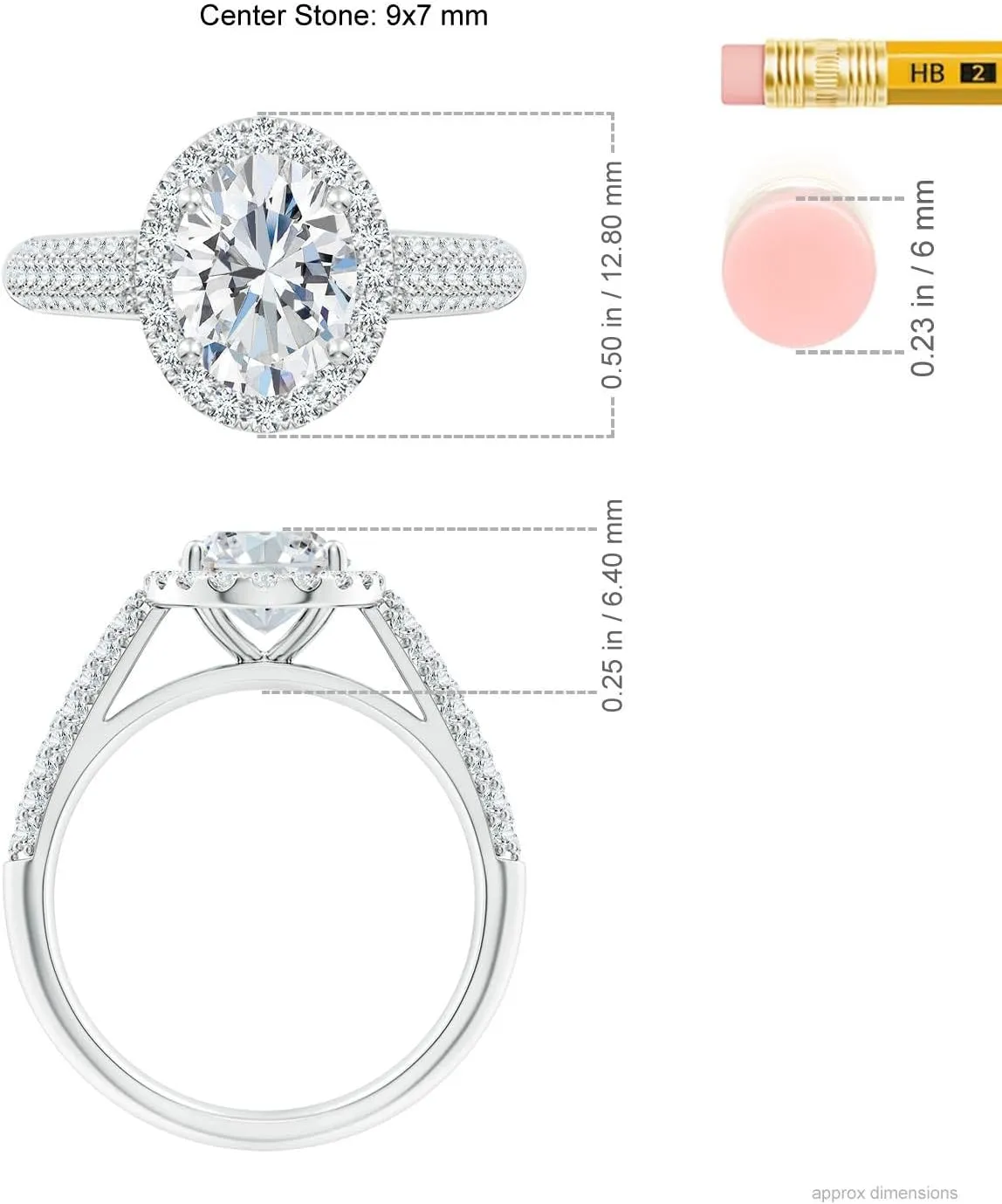 Angara Lab Grown Oval Diamond Halo Engagement Ring with Pave-Set Accents in Silver / 14K Solid Gold/Platinum | April Birthstone, Birthday, Anniversary, Wedding Jewelry Gift for Women