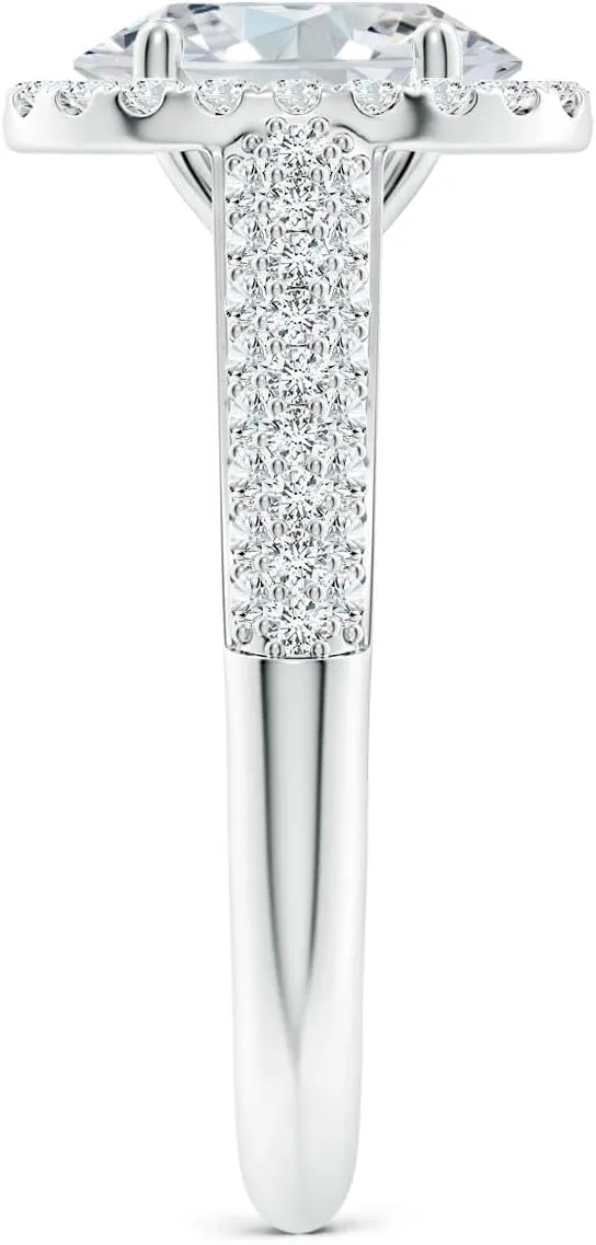 Angara Lab Grown Oval Diamond Halo Engagement Ring with Pave-Set Accents in Silver / 14K Solid Gold/Platinum | April Birthstone, Birthday, Anniversary, Wedding Jewelry Gift for Women