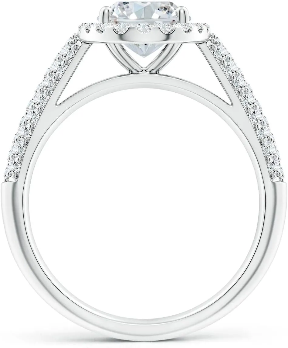 Angara Lab Grown Oval Diamond Halo Engagement Ring with Pave-Set Accents in Silver / 14K Solid Gold/Platinum | April Birthstone, Birthday, Anniversary, Wedding Jewelry Gift for Women