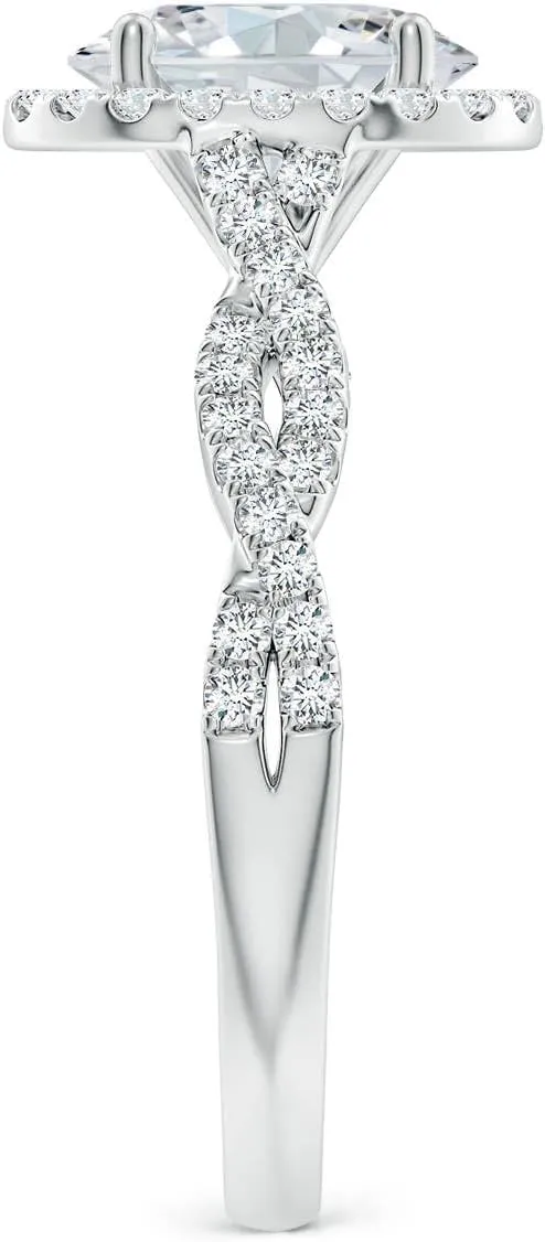 Angara Lab Grown Oval Diamond Halo Twisted Shank Engagement Ring in Silver / 14K Solid Gold/Platinum | April Birthstone, Birthday, Anniversary, Wedding Jewelry Gift for Women