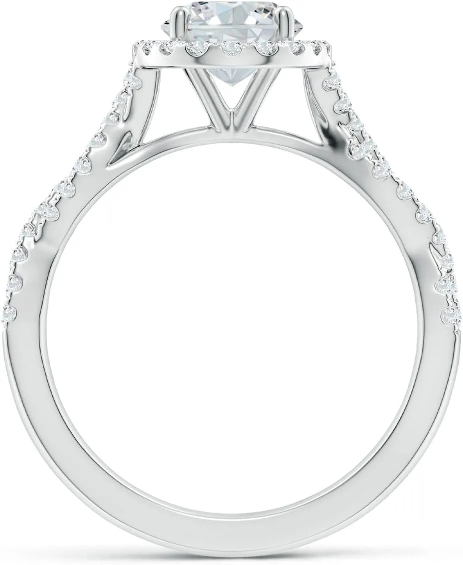 Angara Lab Grown Oval Diamond Halo Twisted Shank Engagement Ring in Silver / 14K Solid Gold/Platinum | April Birthstone, Birthday, Anniversary, Wedding Jewelry Gift for Women