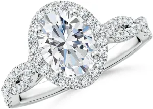 Angara Lab Grown Oval Diamond Halo Twisted Shank Engagement Ring in Silver / 14K Solid Gold/Platinum | April Birthstone, Birthday, Anniversary, Wedding Jewelry Gift for Women
