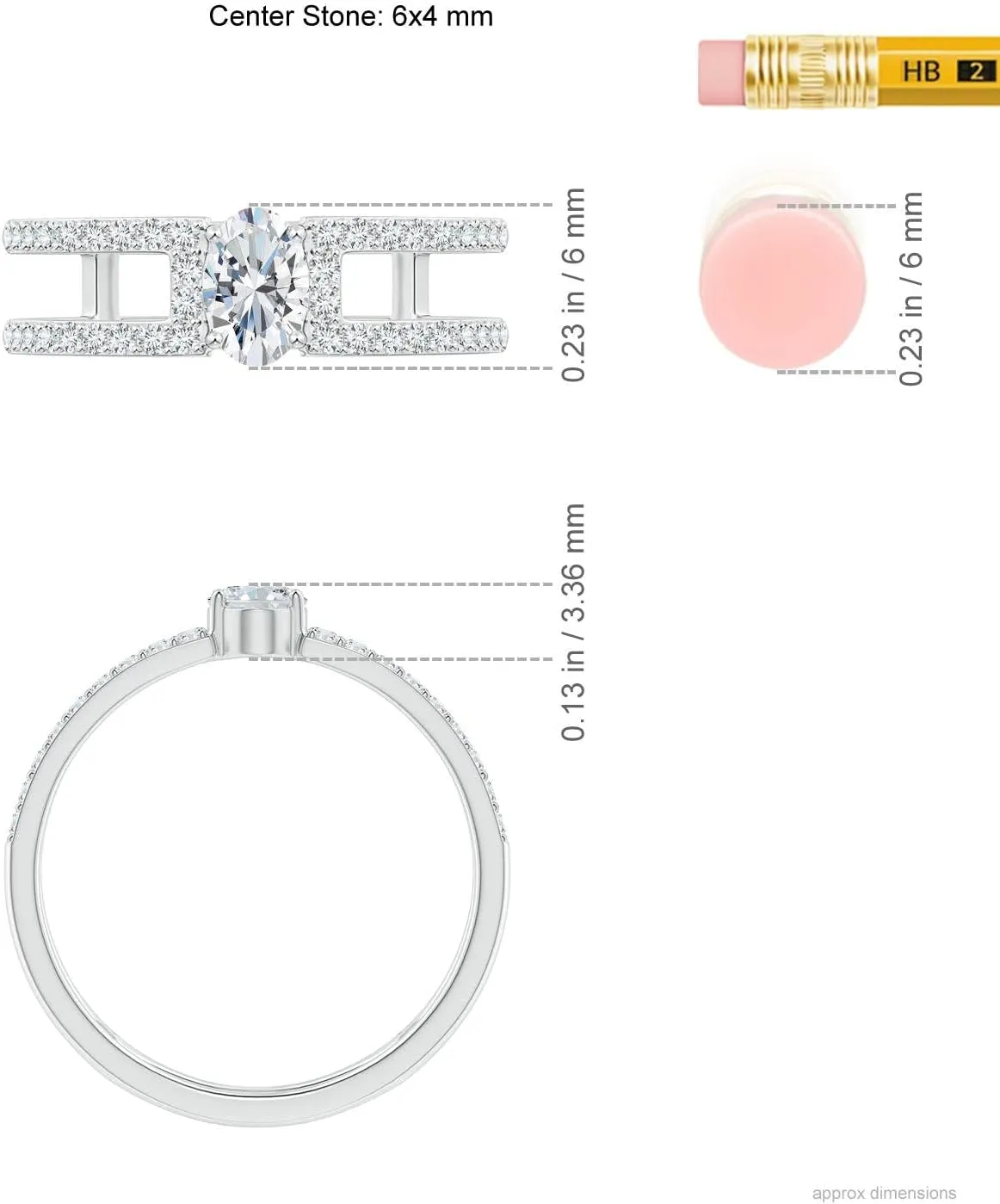 Angara Lab Grown Oval Diamond Parallel Split Shank Ring with Accents in Silver / 14K Solid Gold/Platinum | April Birthstone, Birthday, Engagement, Anniversary, Wedding Jewelry Gift for Women