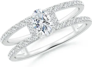 Angara Lab Grown Oval Diamond Parallel Split Shank Ring with Accents in Silver / 14K Solid Gold/Platinum | April Birthstone, Birthday, Engagement, Anniversary, Wedding Jewelry Gift for Women