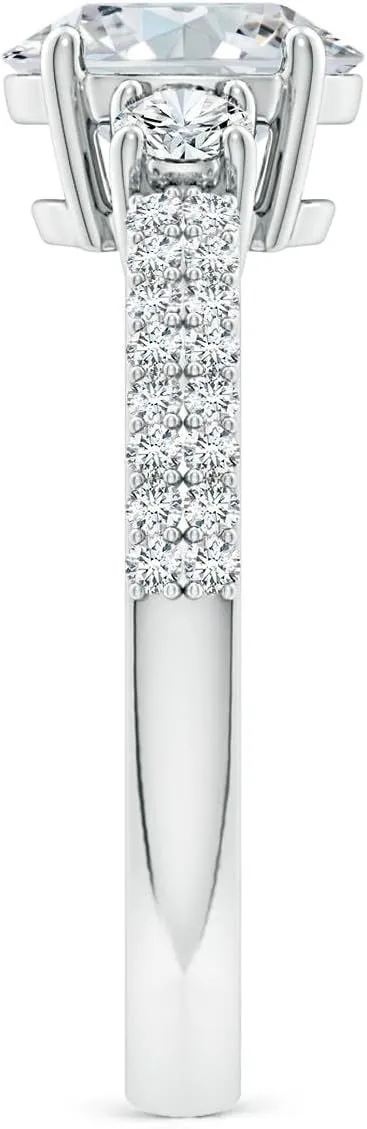 Angara Lab Grown Oval Diamond Side Stone Knife-Edge Shank Engagement Ring in Silver / 14K Solid Gold/Platinum | April Birthstone, Birthday, Anniversary, Wedding Jewelry Gift for Women