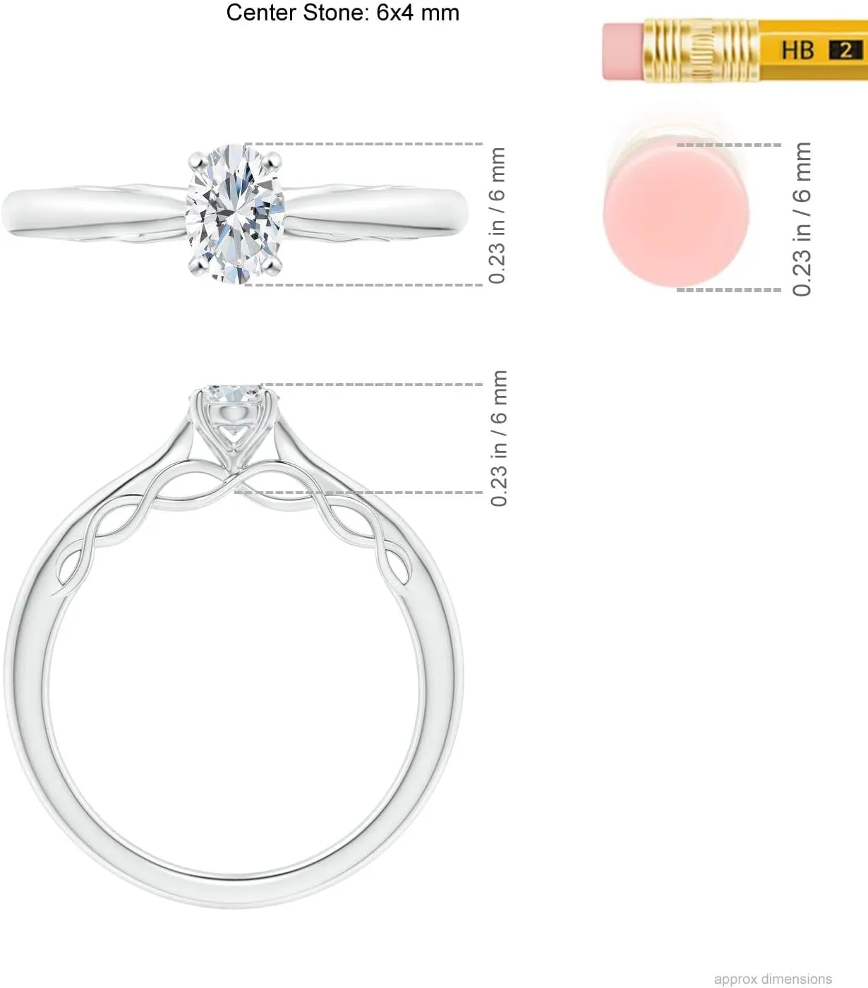 Angara Lab Grown Oval Diamond Solitaire Infinity Engagement Ring in Silver / 14K Solid Gold/Platinum | April Birthstone, Birthday, Anniversary, Wedding Jewelry Gift for Women