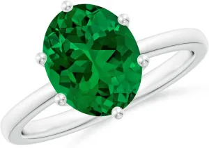 Angara Lab Grown Oval Emerald Solitaire Classic Engagement Ring in 14K Solid Gold/Platinum | May Birthstone, Birthday, Anniversary, Wedding Jewelry Gift for Women