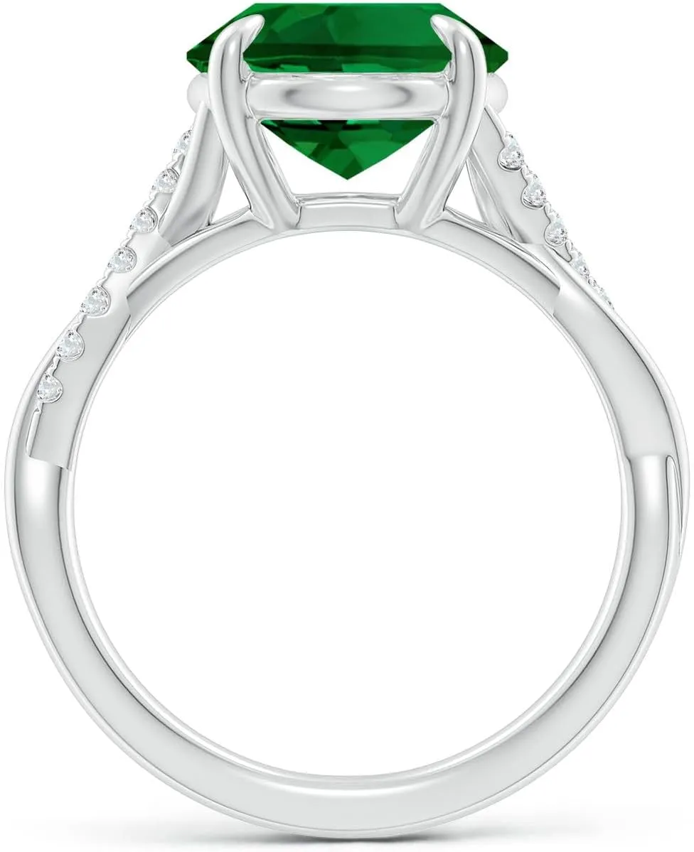 Angara Lab Grown Oval Emerald Twisted Shank Engagement Ring in 14K Solid Gold/Platinum | May Birthstone, Birthday, Anniversary, Wedding Jewelry Gift for Women