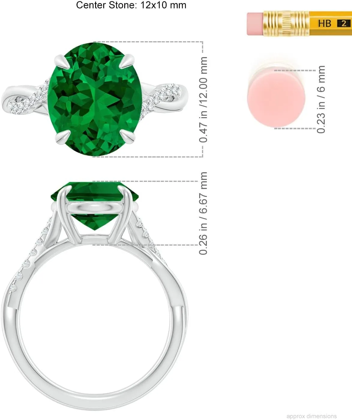 Angara Lab Grown Oval Emerald Twisted Shank Engagement Ring in 14K Solid Gold/Platinum | May Birthstone, Birthday, Anniversary, Wedding Jewelry Gift for Women