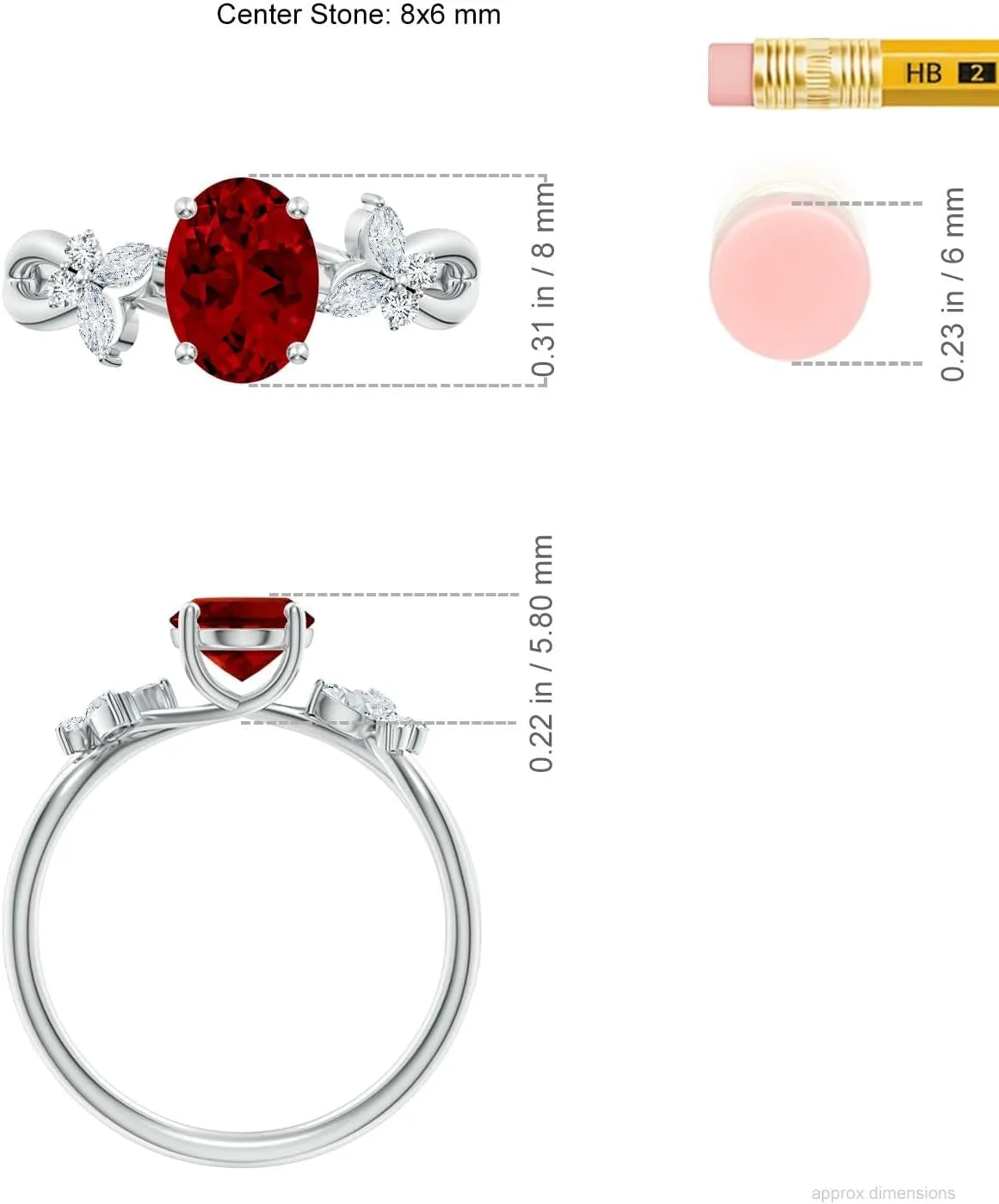 Angara Lab Grown Oval Ruby Butterfly Engagement Ring in 14K Solid Gold/Platinum | July Birthstone, Birthday, Anniversary, Wedding Jewelry Gift for Women