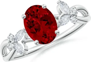 Angara Lab Grown Oval Ruby Butterfly Engagement Ring in 14K Solid Gold/Platinum | July Birthstone, Birthday, Anniversary, Wedding Jewelry Gift for Women