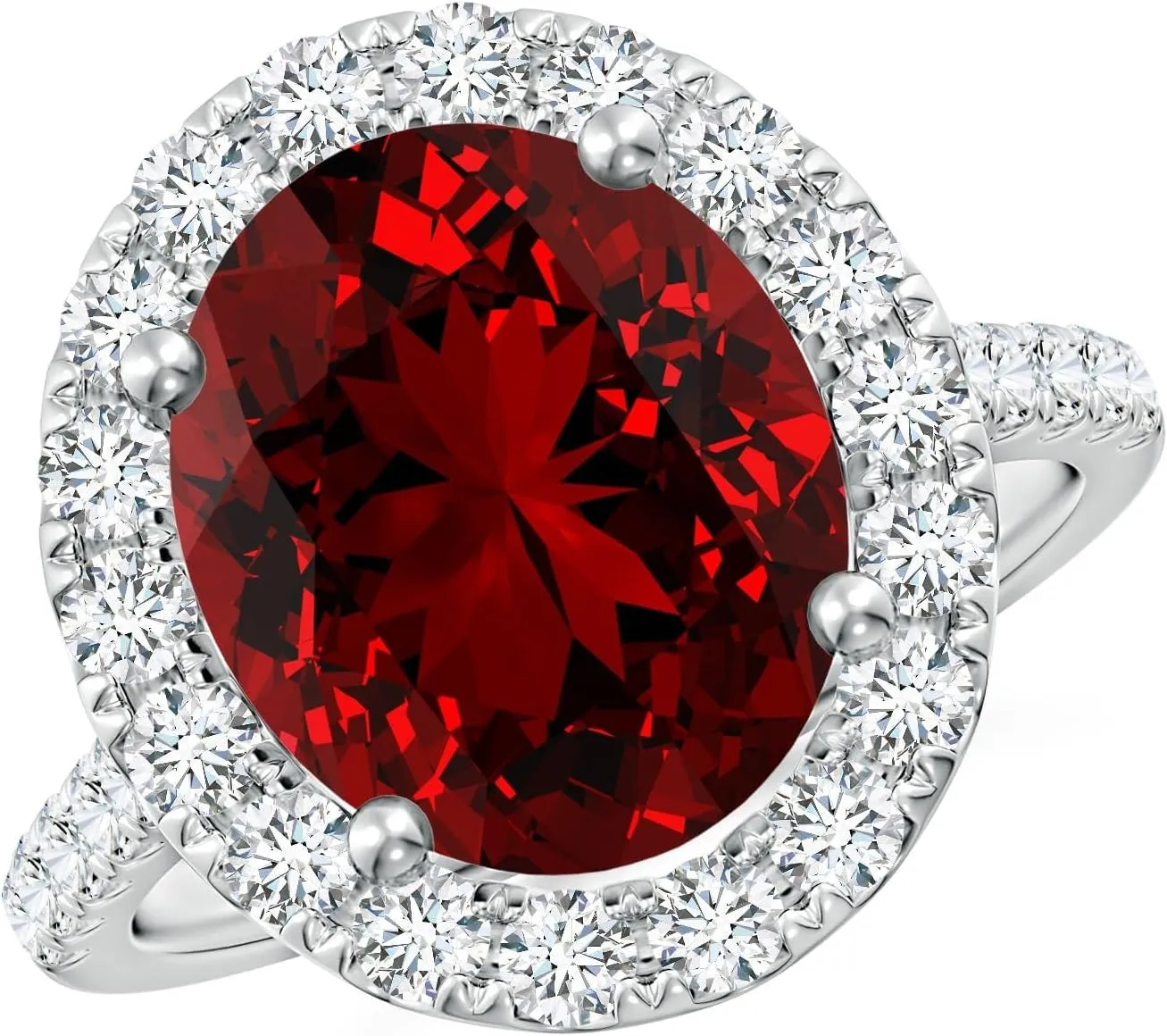 Angara Lab Grown Oval Ruby Halo Ring with Lab Diamond Accents in 14K Solid Gold/Platinum | July Birthstone, Birthday, Engagement, Anniversary, Wedding Jewelry Gift for Women