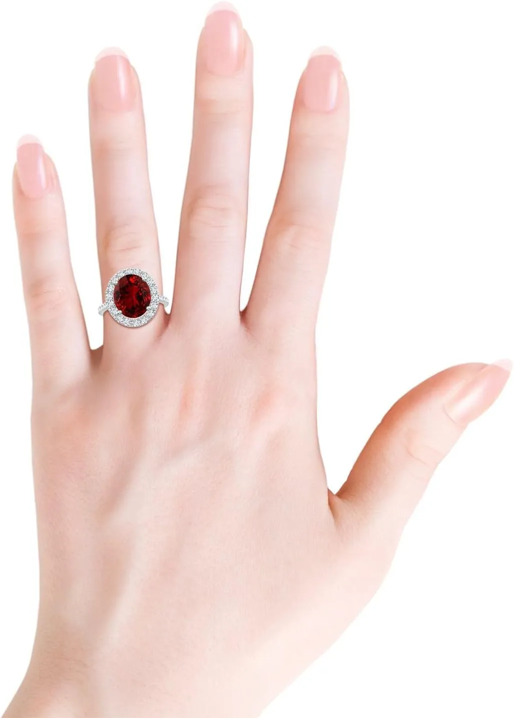 Angara Lab Grown Oval Ruby Halo Ring with Lab Diamond Accents in 14K Solid Gold/Platinum | July Birthstone, Birthday, Engagement, Anniversary, Wedding Jewelry Gift for Women