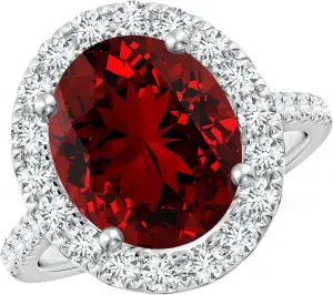 Angara Lab Grown Oval Ruby Halo Ring with Lab Diamond Accents in 14K Solid Gold/Platinum | July Birthstone, Birthday, Engagement, Anniversary, Wedding Jewelry Gift for Women