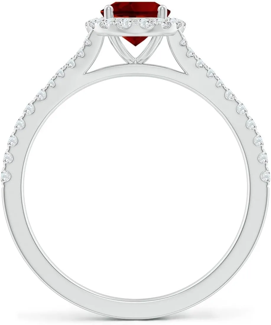 Angara Lab Grown Oval Ruby Halo Split Shank Engagement Ring in 14K Solid Gold/Platinum | July Birthstone, Birthday, Anniversary, Wedding Jewelry Gift for Women