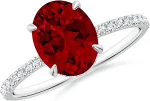 Angara Lab Grown Oval Ruby Hidden Halo Classic Engagement Ring in 14K Solid Gold/Platinum | July Birthstone, Birthday, Anniversary, Wedding Jewelry Gift for Women