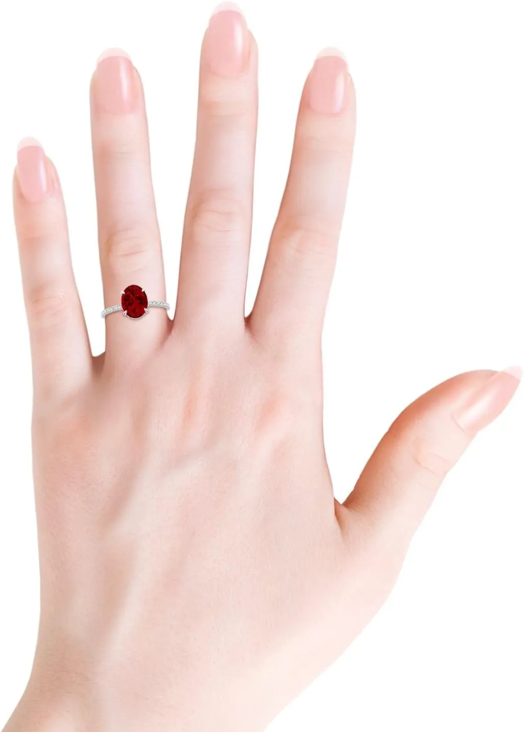 Angara Lab Grown Oval Ruby Hidden Halo Classic Engagement Ring in 14K Solid Gold/Platinum | July Birthstone, Birthday, Anniversary, Wedding Jewelry Gift for Women