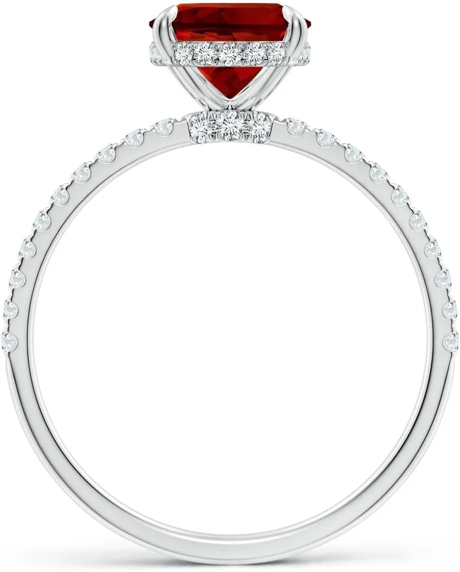 Angara Lab Grown Oval Ruby Hidden Halo Classic Engagement Ring in 14K Solid Gold/Platinum | July Birthstone, Birthday, Anniversary, Wedding Jewelry Gift for Women