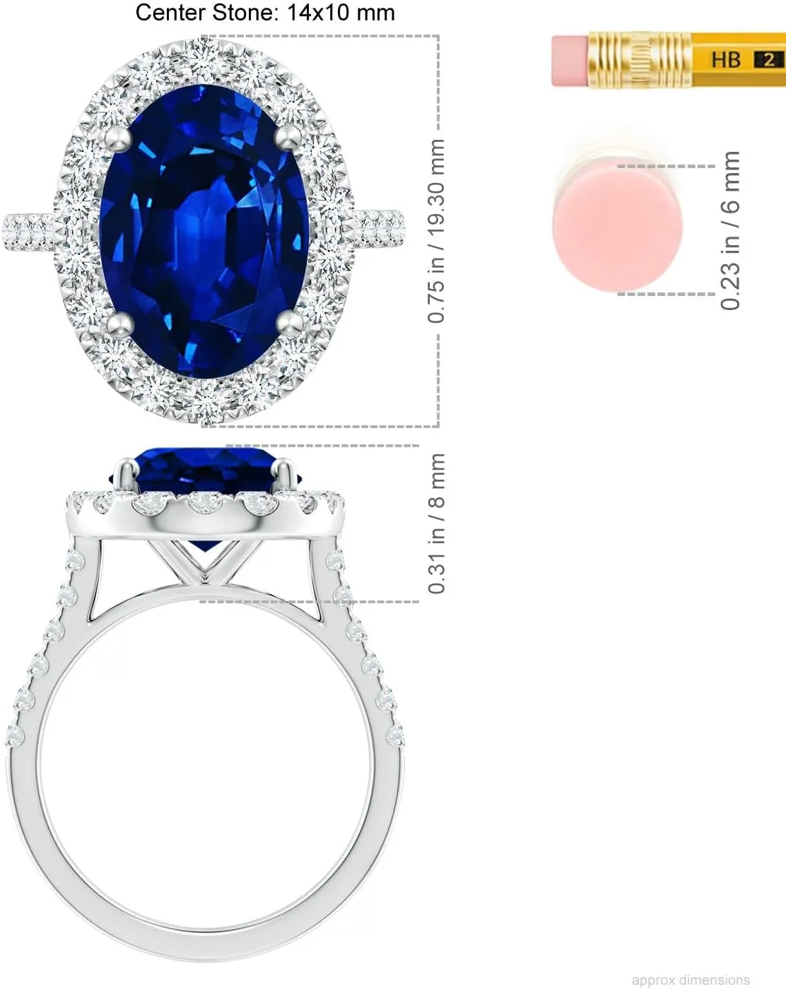 Angara Lab Grown Oval Sapphire Halo Ring with Lab Diamond Accents in 14K Solid Gold/Platinum | September Birthstone, Birthday, Engagement, Anniversary, Wedding Jewelry Gift for Women