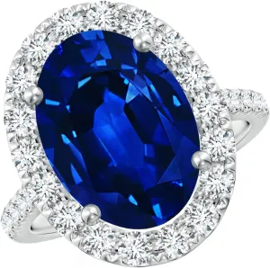 Angara Lab Grown Oval Sapphire Halo Ring with Lab Diamond Accents in 14K Solid Gold/Platinum | September Birthstone, Birthday, Engagement, Anniversary, Wedding Jewelry Gift for Women
