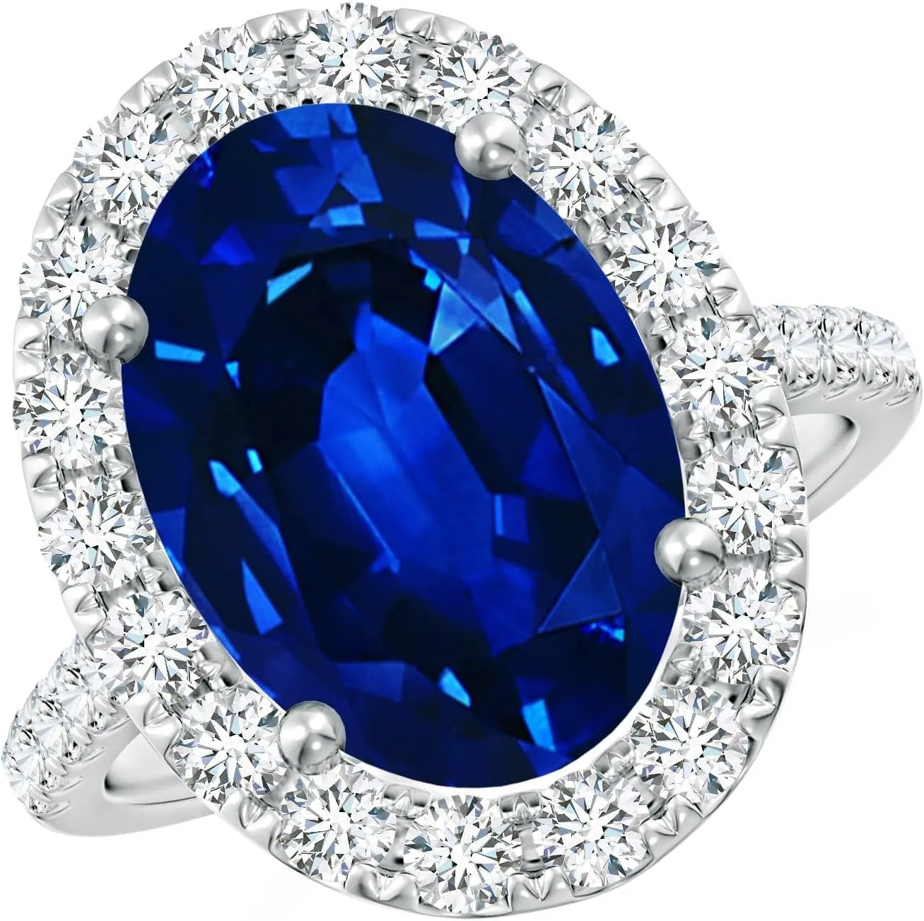 Angara Lab Grown Oval Sapphire Halo Ring with Lab Diamond Accents in 14K Solid Gold/Platinum | September Birthstone, Birthday, Engagement, Anniversary, Wedding Jewelry Gift for Women