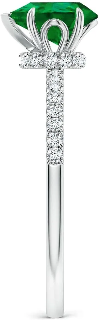 Angara Lab Grown Pear-Shaped Emerald Hidden Halo Engagement Ring in 14K Solid Gold/Platinum | Birthday, Anniversary, Wedding Jewelry Gift for Women