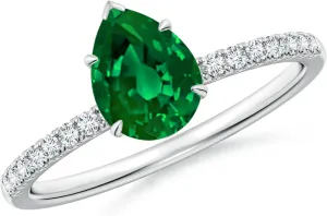 Angara Lab Grown Pear-Shaped Emerald Hidden Halo Engagement Ring in 14K Solid Gold/Platinum | Birthday, Anniversary, Wedding Jewelry Gift for Women