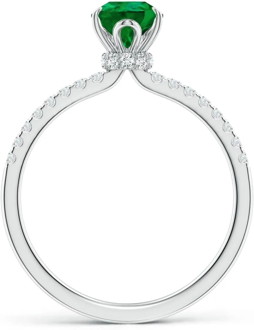Angara Lab Grown Pear-Shaped Emerald Hidden Halo Engagement Ring in 14K Solid Gold/Platinum | Birthday, Anniversary, Wedding Jewelry Gift for Women