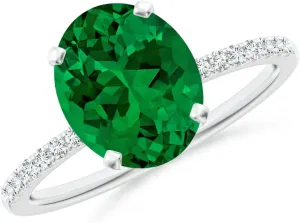 Angara Lab Grown Peg Head Oval Emerald Classic Engagement Ring in 14K Solid Gold/Platinum | May Birthstone, Birthday, Anniversary, Wedding Jewelry Gift for Women