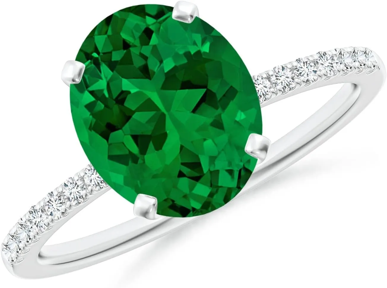 Angara Lab Grown Peg Head Oval Emerald Classic Engagement Ring in 14K Solid Gold/Platinum | May Birthstone, Birthday, Anniversary, Wedding Jewelry Gift for Women