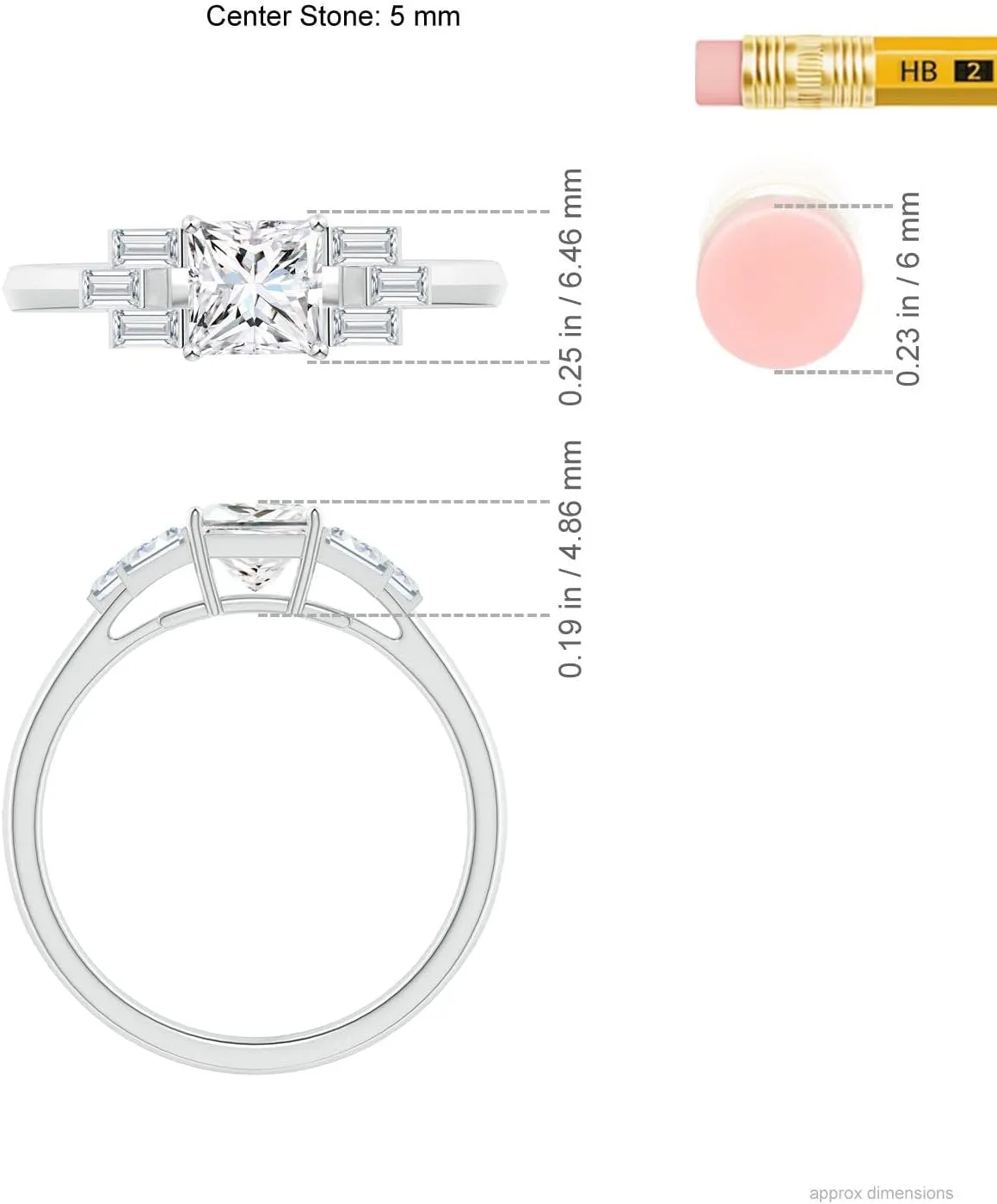 Angara Lab Grown Princess & Baguette Diamond Rectangle Link Ring in Silver / 14K Solid Gold/Platinum | April Birthstone, Birthday, Engagement, Anniversary, Wedding Jewelry Gift for Women