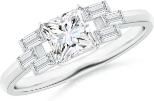 Angara Lab Grown Princess & Baguette Diamond Rectangle Link Ring in Silver / 14K Solid Gold/Platinum | April Birthstone, Birthday, Engagement, Anniversary, Wedding Jewelry Gift for Women
