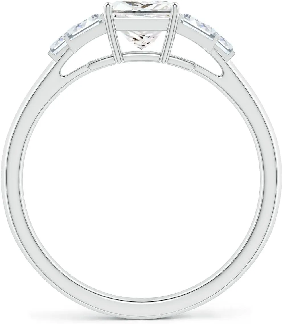 Angara Lab Grown Princess & Baguette Diamond Rectangle Link Ring in Silver / 14K Solid Gold/Platinum | April Birthstone, Birthday, Engagement, Anniversary, Wedding Jewelry Gift for Women