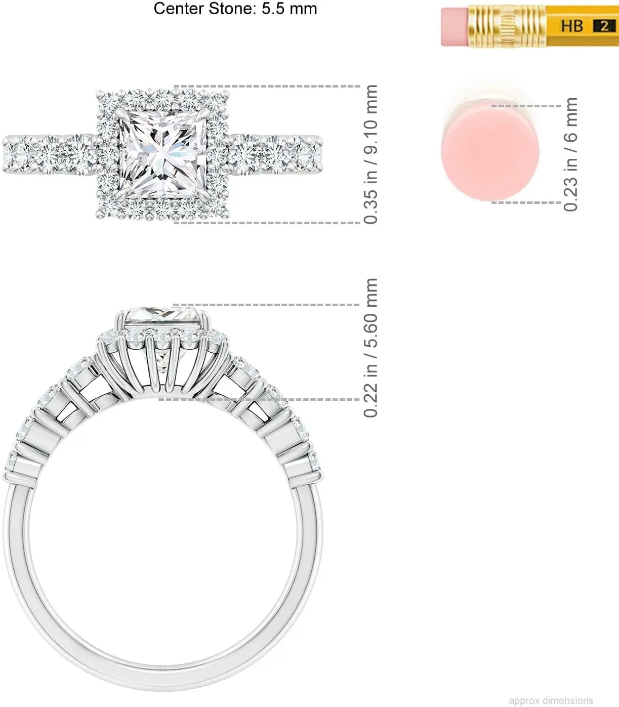 Angara Lab Grown Princess-Cut Diamond Floral Halo Engagement Ring in Silver / 14K Solid Gold/Platinum | April Birthstone, Birthday, Anniversary, Wedding Jewelry Gift for Women